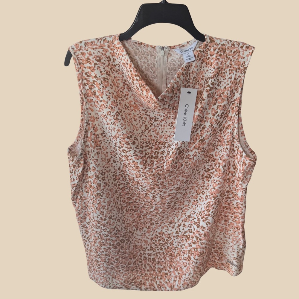 Calvin Klein Women's Sleeveless Leopard Print Top - Cream and Brown - L/G